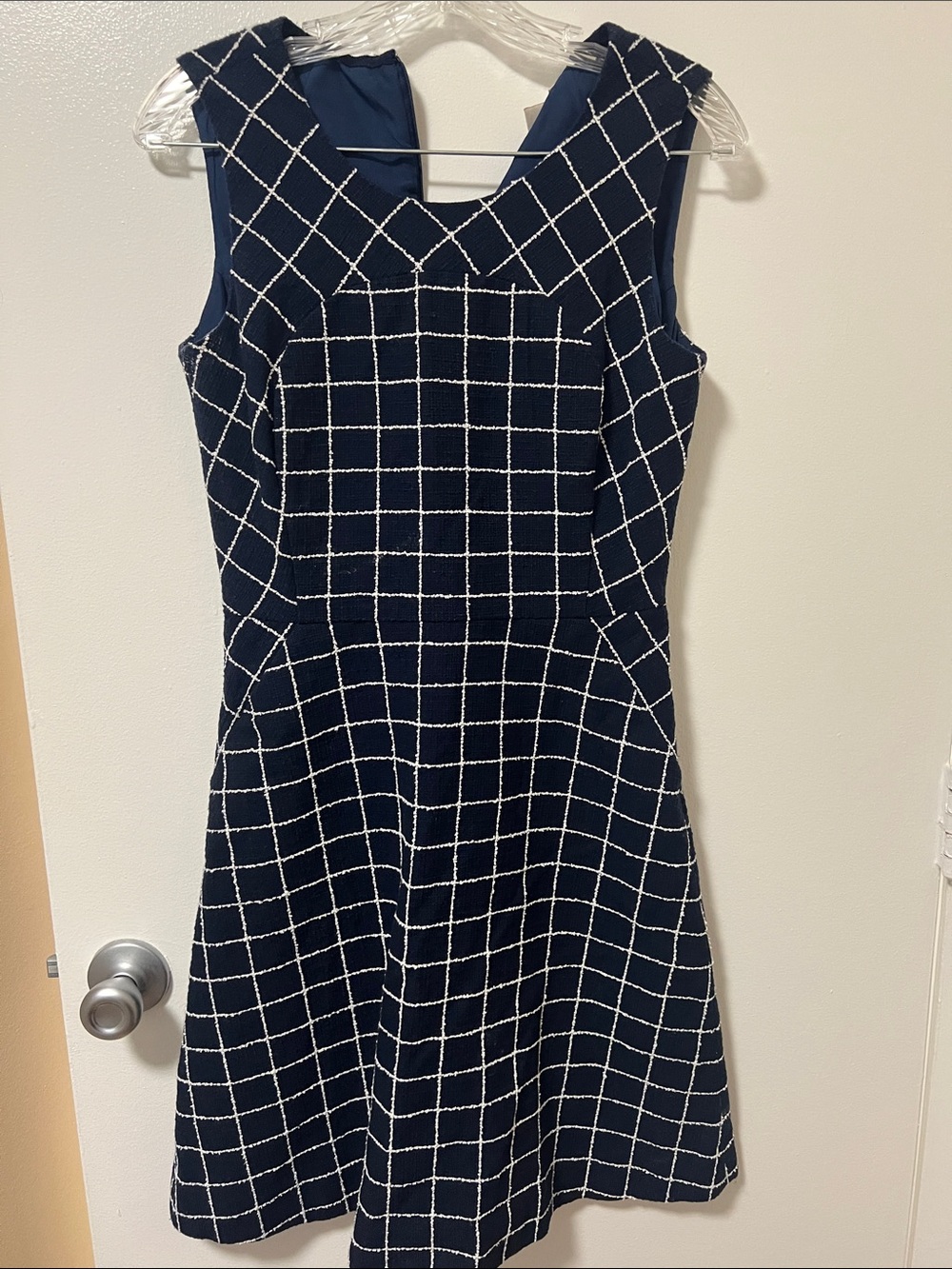 J. Crew Navy and White Windowpane Midi Dress